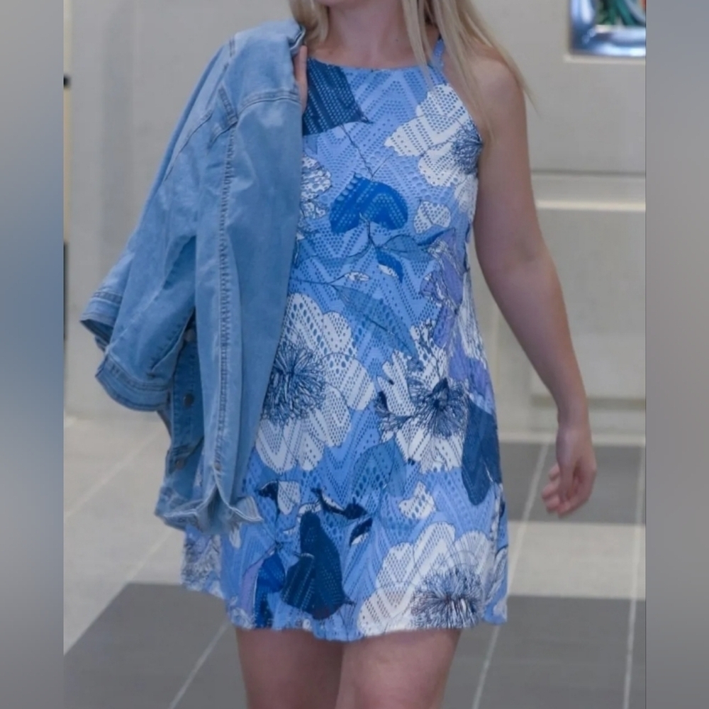 Floral Blue Lace Halter Dress